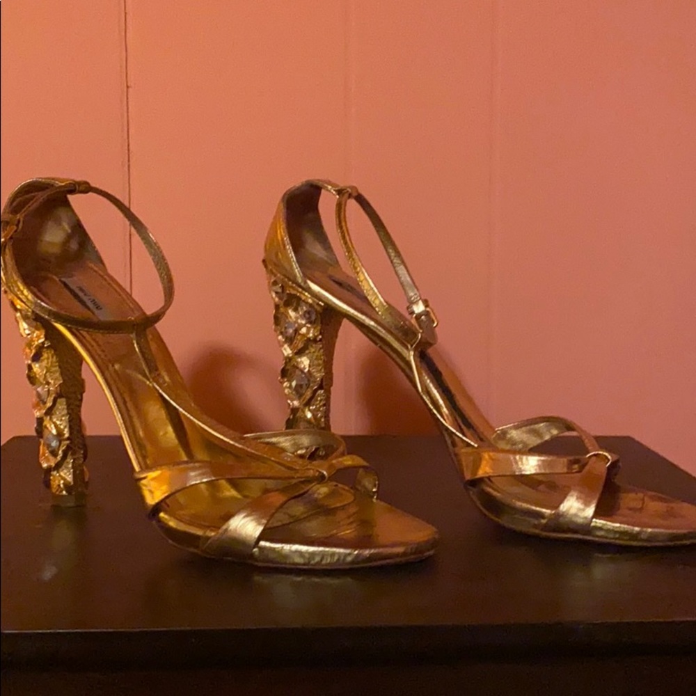 Miu Miu Gold Leather with Swarovski Jeweled Heel